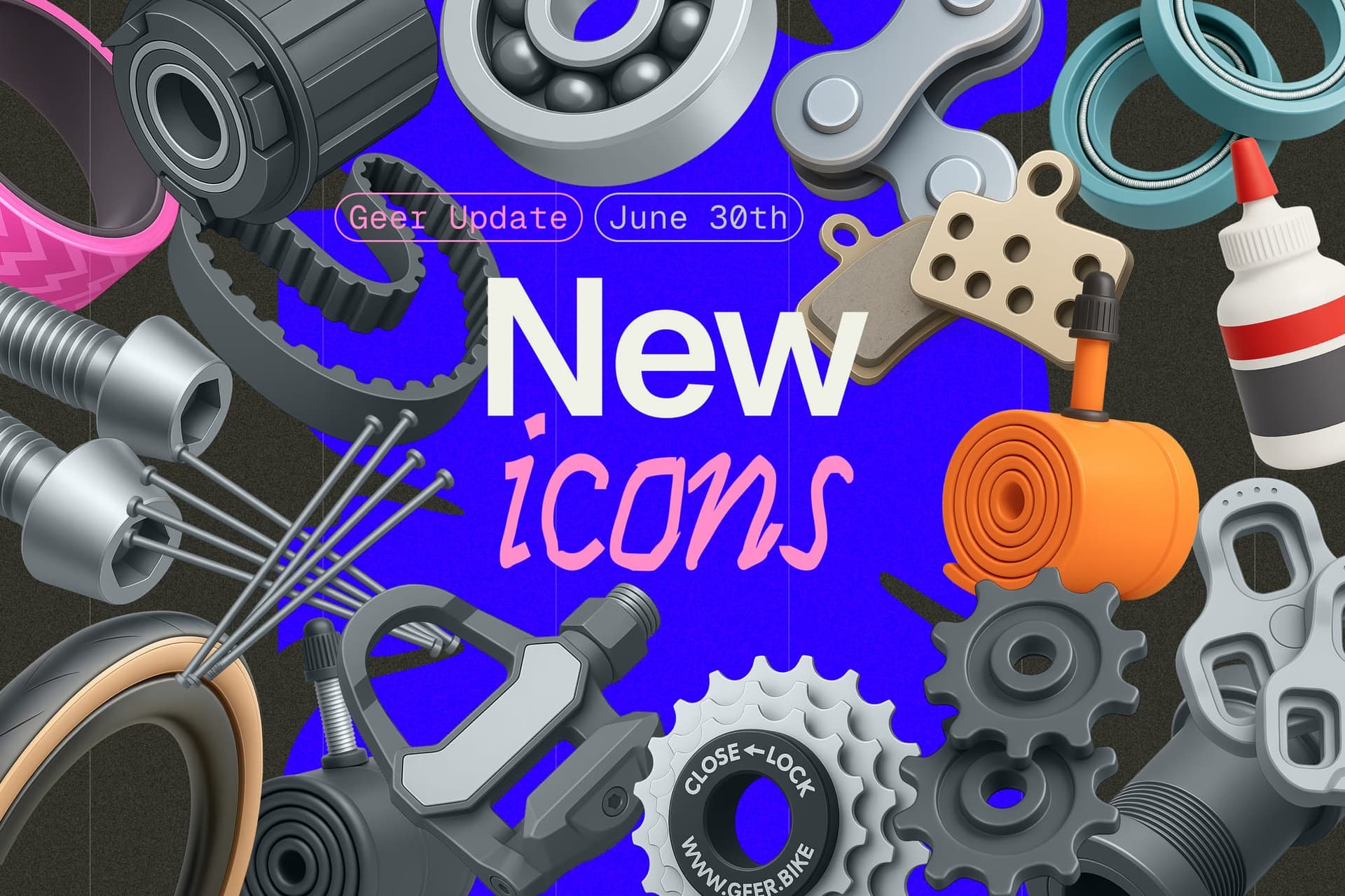Grid of Geer's custom bike component icons